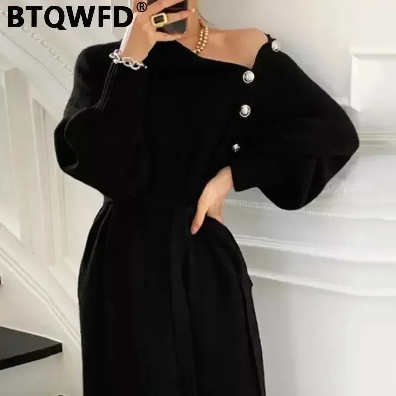 BTQWFD Sweaters Dresses Women's Turtleneck Korean Fashion Knitted Female Clothing Long Sleeves Streetwear 2024 New Autumn Winter - Seprincess