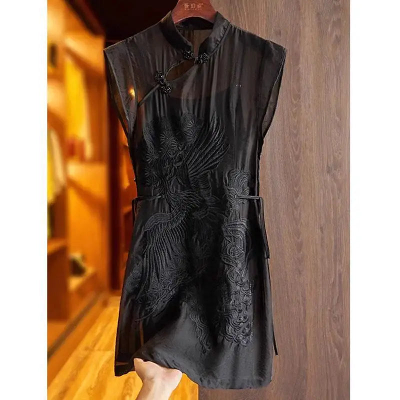 2024 chinese fashion embroidery loose cheongsam blouse women's summer new chinese style short sleeve embroidery qipao shirt w955