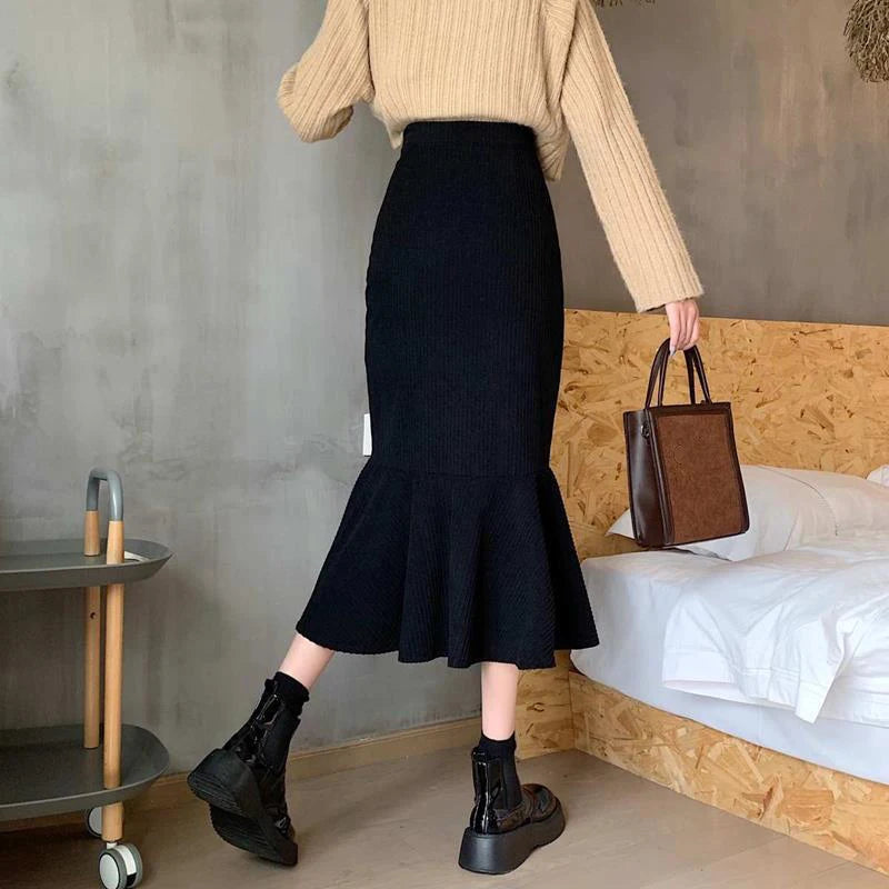 Lucyever Fashion High Waist Midi Skirts for Women 2023 Spring Slim Fit  Hip Mermaid Skirt Woman Korean Ruffles Brown Skirts 2XL - Seprincess