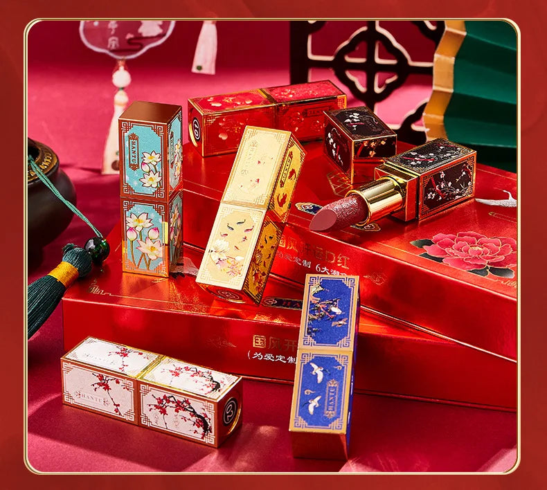 Chinese Style Carved Lipstick Set Forbidden City Christmas Gift Box Moisturizing Show Whiteness New Year Makeup Cosmetic - Seprincess