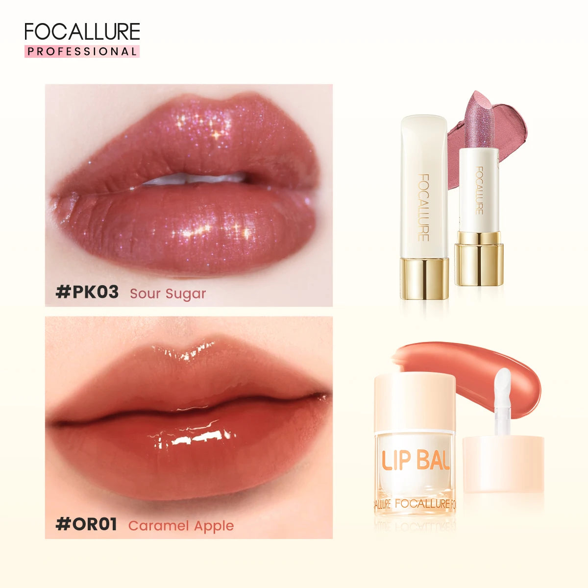 FOCALLURE 2 Pcs Lip Gloss Diamond Lipstick Non-sticky Liquid Lipstick Set Moisturizing Lip Blam Lips Makeup Cosmetics - Seprincess