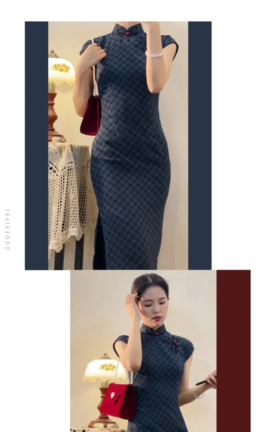 Qipao Mujer Vestido 2023 New Chinese Waist Slim China Style Dress Elegant Navy Blue Improved Cheongsam Dress for Women - Seprincess