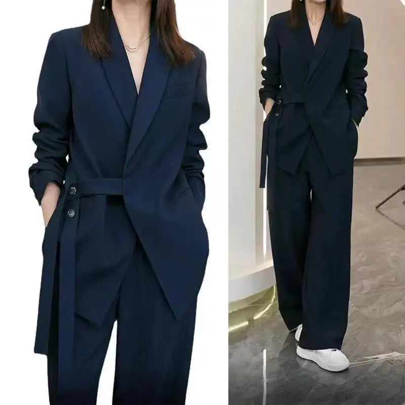 Women's Spring Autumn New Casual Suit Jacket Matching Set Korean Elegant Loose Blazers Wide Leg Pants Two Piece Female Clothing - Seprincess