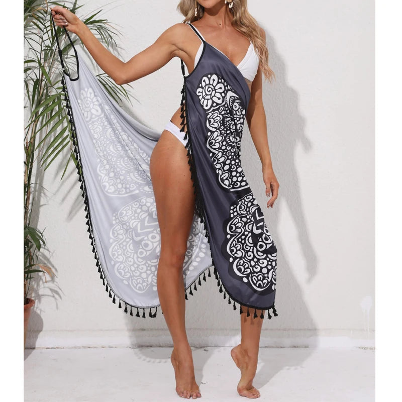 Women Bikini Sexy Butterfly Print Cover Up Swimwear Women Dress Summer Tunic Bath Sarong Wrap Skirt Swimsuit Elegant Beachwear - Seprincess