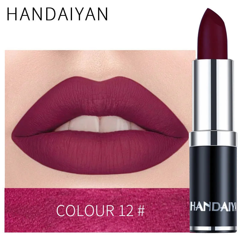 Handaiyan Sexy Nude Red Brown Purple Lipgloss Matte Lip Gloss Velvety Lipstick Matte Waterproof Makeup Long Lasting Cosmetic - Seprincess