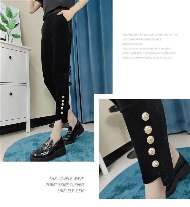 Casual Women's Solid Color Straight Cropped Pants Autumn Winter Fashion High Waist Elastic Chic Button Asymmetrical Trousers New