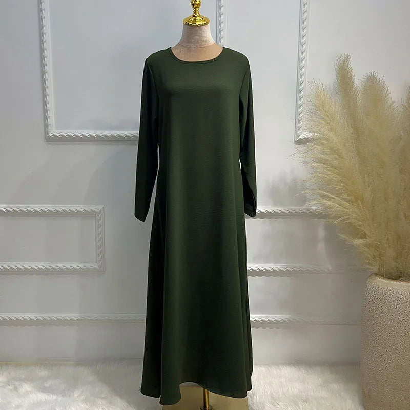 New Abaya Under Dress Long Sleeve With Pockets High Quality Jazz Crepe EID Muslim Women Basic Solid Modest Maxi Islamic Clothing - Seprincess