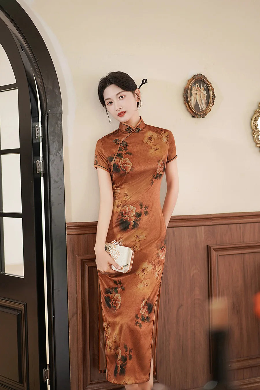 Large Size 4Xl 4Xl 5Xl Chinese Qipao Cheongsam Woman Chinese Traditional Dress Floral Print Slitting Hem Bodycon Sexy Vestidos - Seprincess