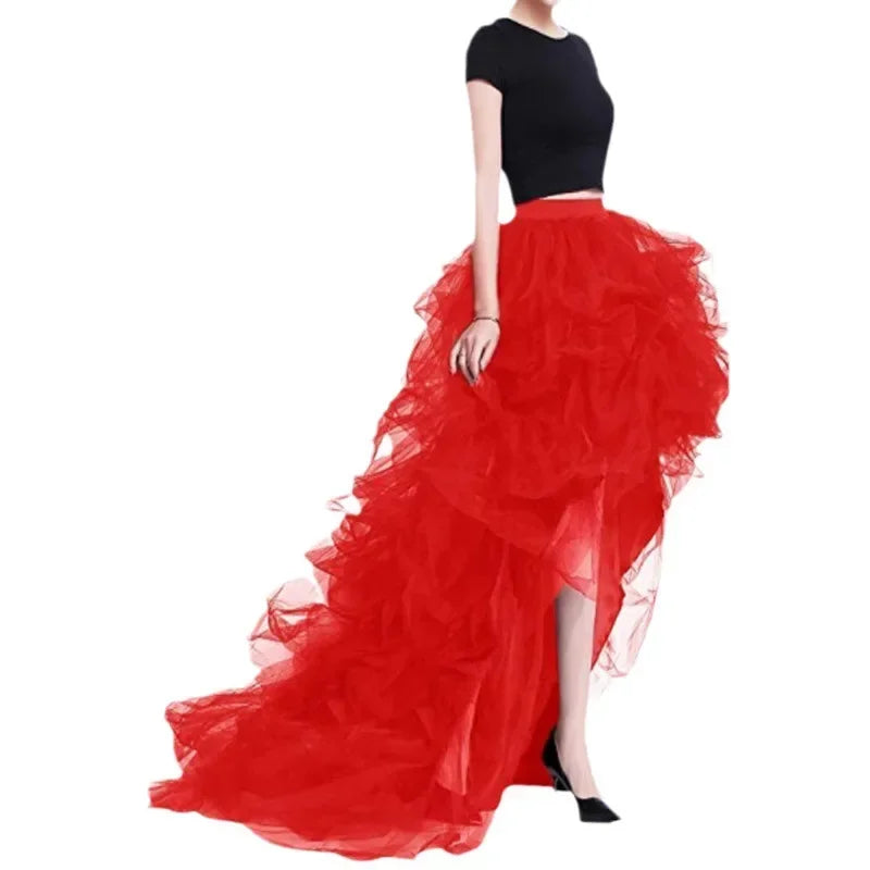 Women Tulle Skirt Floor Length High Waist Sheer Tulle Long Skirt Irregular Hem Lace-Up Puffy Skirt Party Prom Dresses - Seprincess