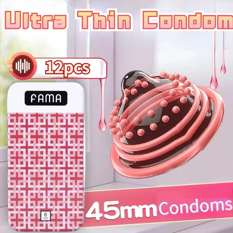 FAMA Hyaluronic Acid Super Small Condoms 45/49mm Slim Fit Ultra Thin Condoms for Men Anti Falling Off Penis Sleeve Sex Toys Shop - Seprincess