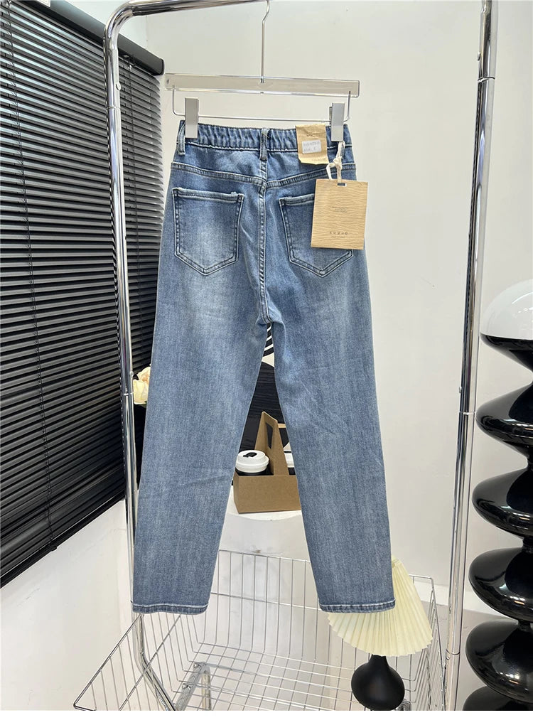 Y2k Large Size High Waist Jeans Women 2023 New Spring And Autumn Fat Mm Slim High Nine Straight Pipe Pants