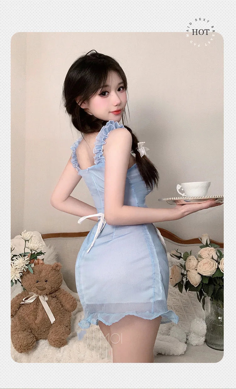 Dress Lace lace tight fitting maid outfit uniform seductive bag hip skirt Women's dress traffic store Party dress - Seprincess