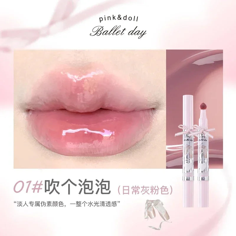 FLORTTE Little Bow Collection Film-forming Lipgloss Non-Stick Lip Glaze Liquid Lipstick Lip Plumper Natural Gloss Finish