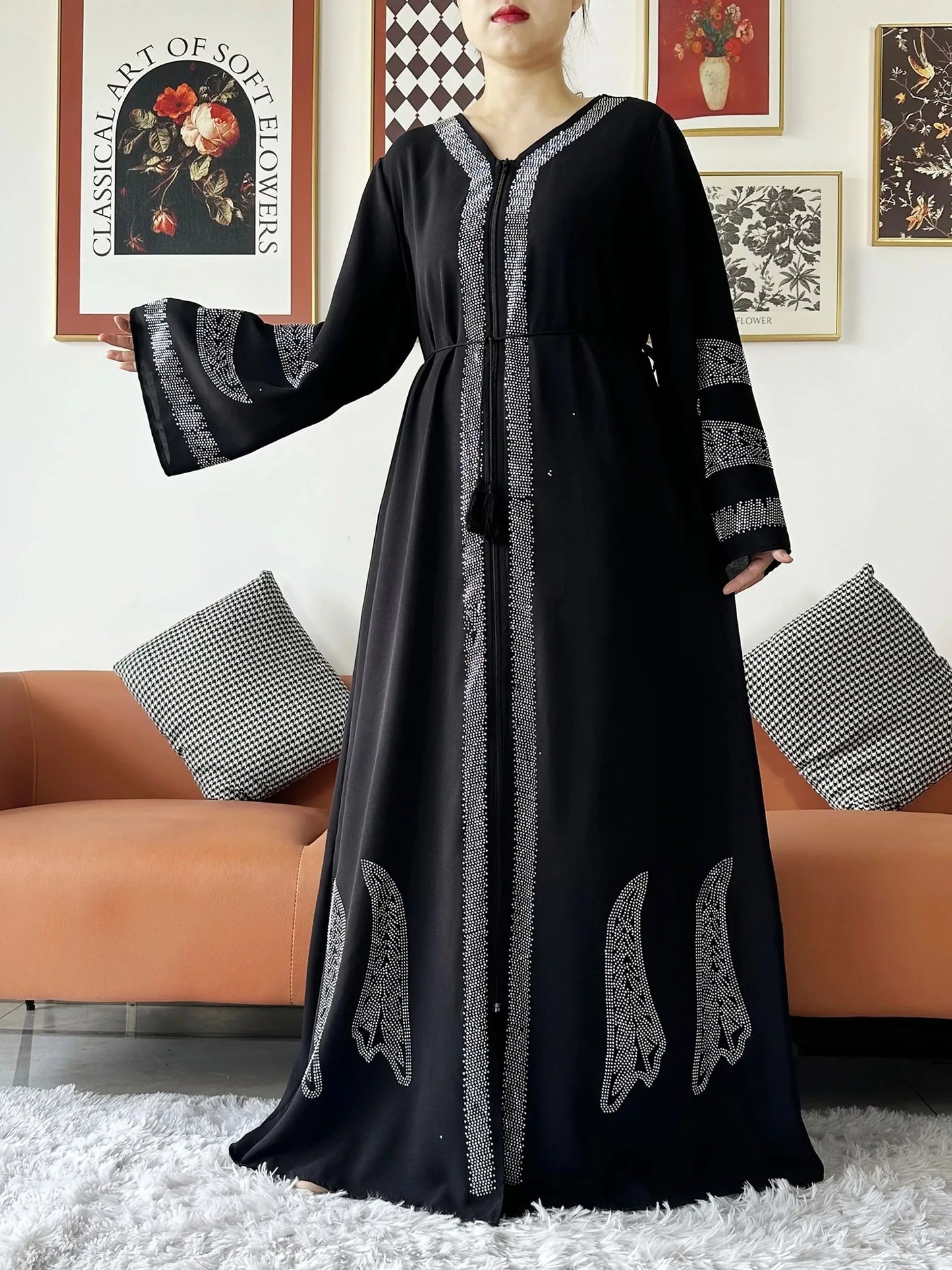 New Women Elegant Dress Chiffon Open Abaya with Zipper Muslim Women Dress Islamic Clothing Cardigan Abaya Women Muslim Dress