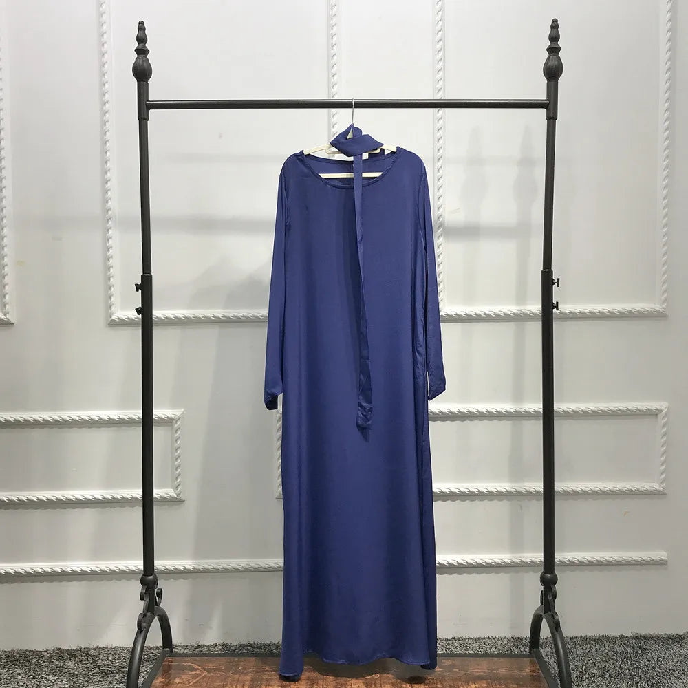 Fashion Satin Sliky Djellaba Muslim Dress Dubai Full Length Flare Sleeve Soft Shiny Abaya Dubai Turkey Muslim Islam Robe WY921