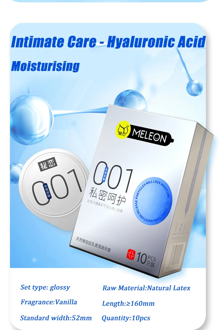 Ultra-thin Condom 001 Hyaluronic Acid Male Glossy 52mm Penis Sleeves Condom Natural Latex Lubrication Adult Safer Sex Products - Seprincess