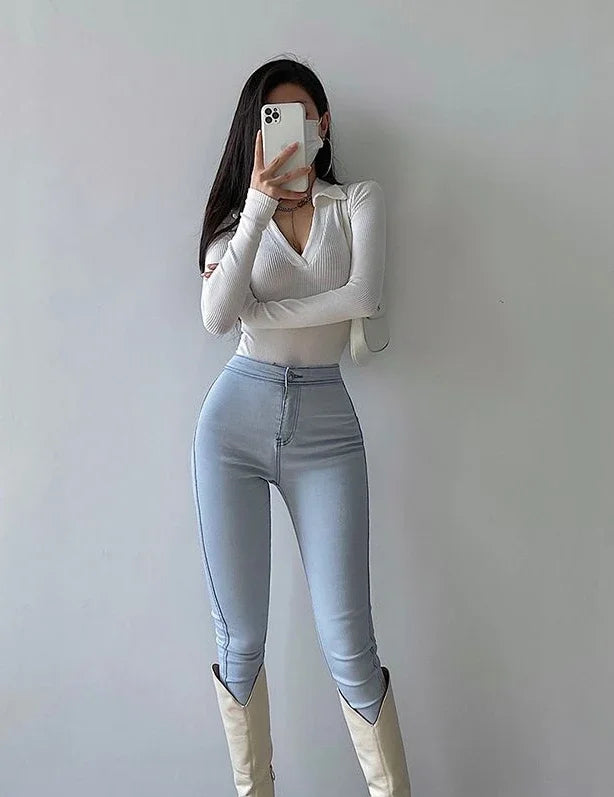 Slim Fit Pants for Women with Pockets High Waist Shot Trousers Skinny Gray Womens Jeans New in 2000s Y2k R Vintage Shiny on Sale