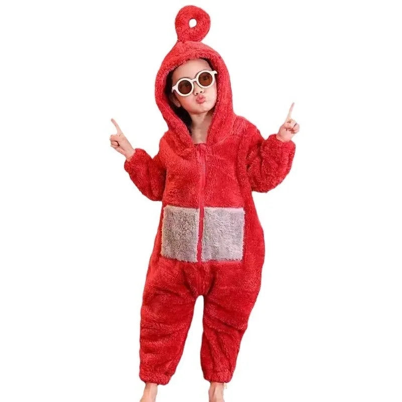 Winter Teletubbies Children'S Coral Velvet Cute One Piece Cartoon Loose And Comfortable With Thick Velvet For Parent Child Wear - Seprincess