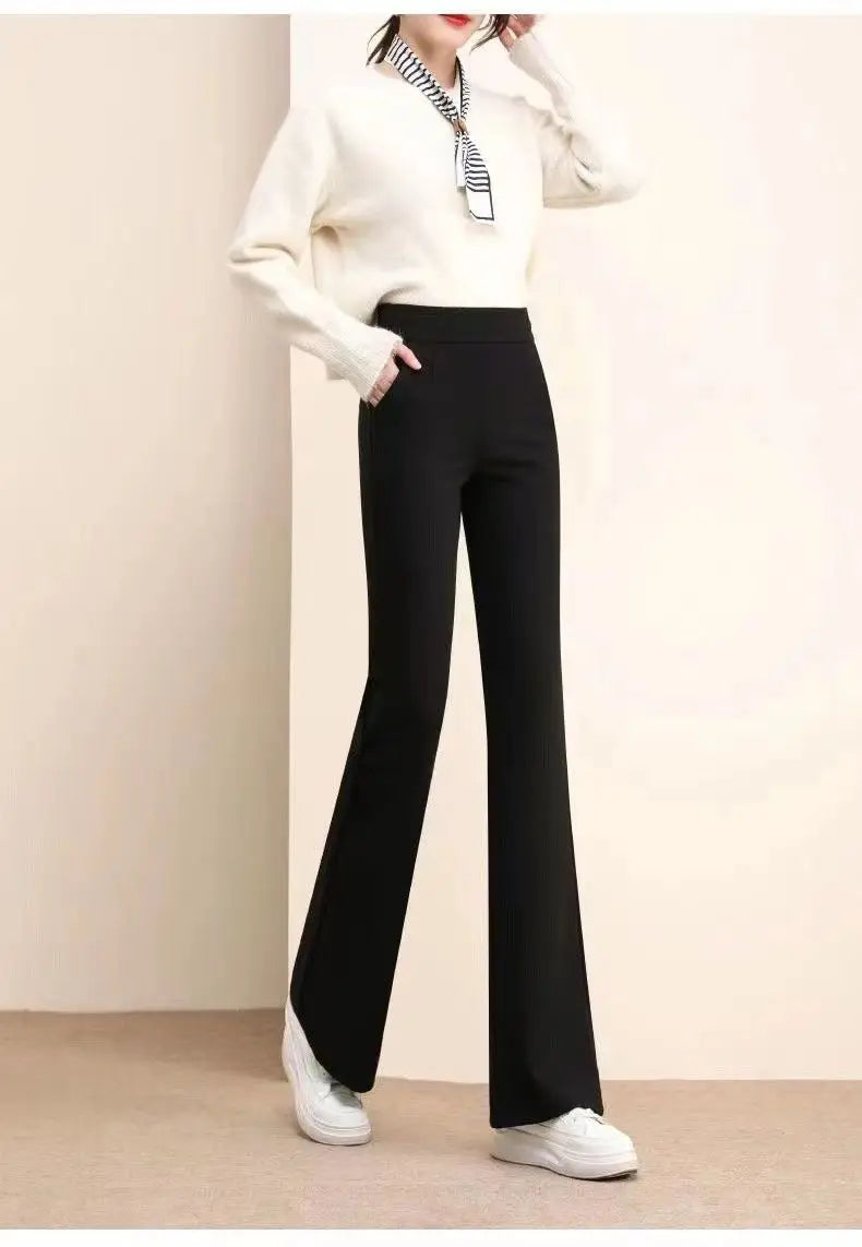 Women's Autumn Fashion Office Lady Simplicity Black Trousers Women Clothing Casual All-match Temperament High Waist Flare Pants