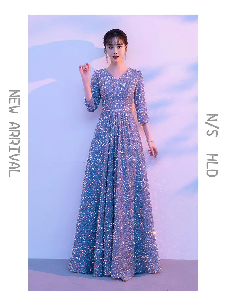 Chorus Costume Women's Banquet Piano Performance Wear Host Starry Sky Evening Long Dress Recitation Competition Clothing - Seprincess