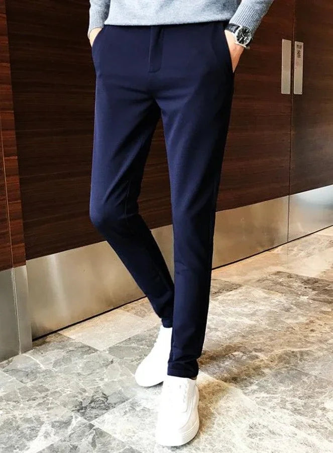 Elastic Business Tressed Male Suit Trousers 9 Cropped Fluid Stretch Social Tailoring Men's Summer Pants Draped Slim Fit Fabric