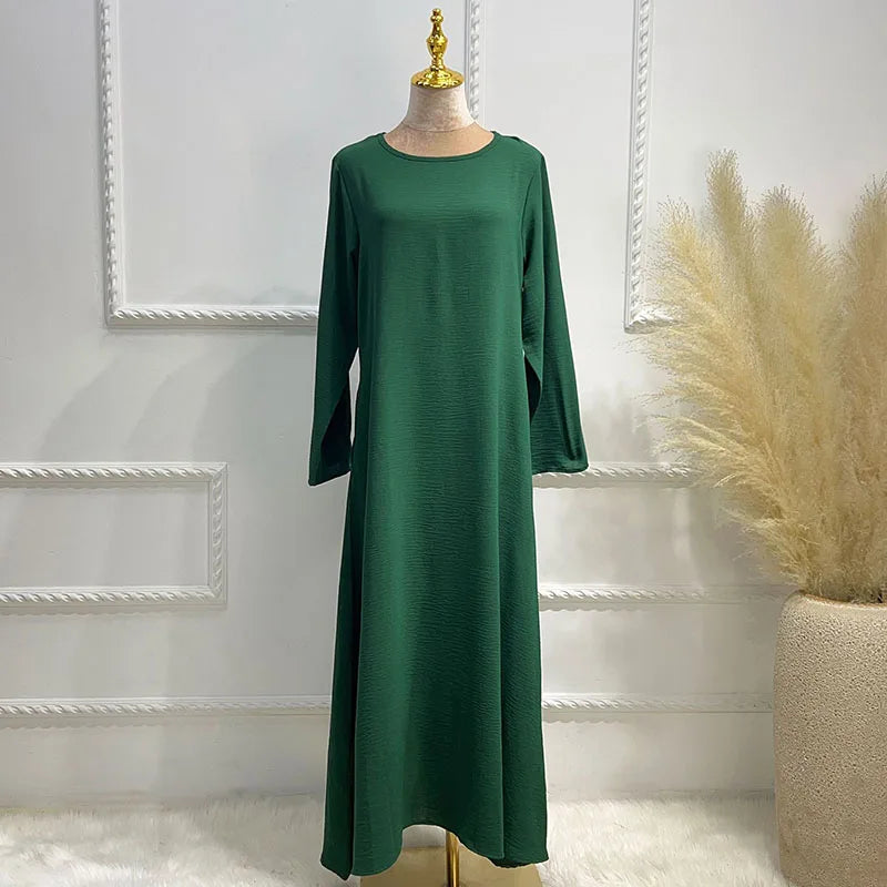 New Abaya Under Dress Long Sleeve With Pockets High Quality Jazz Crepe EID Muslim Women Basic Solid Modest Maxi Islamic Clothing - Seprincess