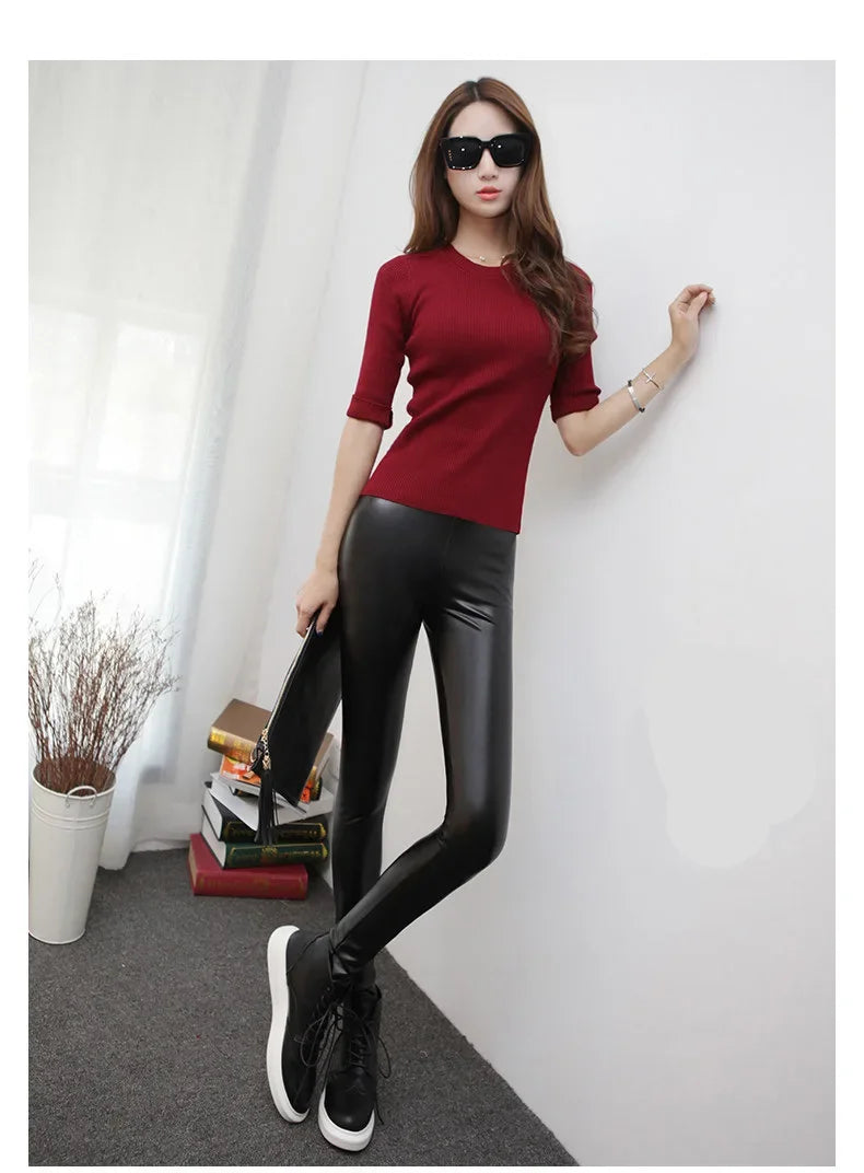 Thickened Fleece-lined Women's Winter Tights High-waisted Elastic Dull-finish Leggings Outerwear For Cold Weather