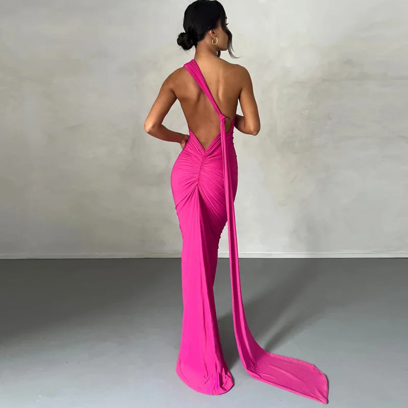 Womens Elegant Evening Party Cocktail Long Dress Sexy Backless Open Back Ruched Slim Bodycon Formal Wedding Guest Maxi Dress - Seprincess