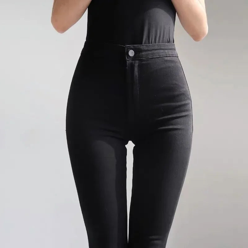 Spring Autumn New High-waisted Slimming Stretch Jeans Women's Petite Black Slim Fit Tightening Leggings Fashionable Casual Wear