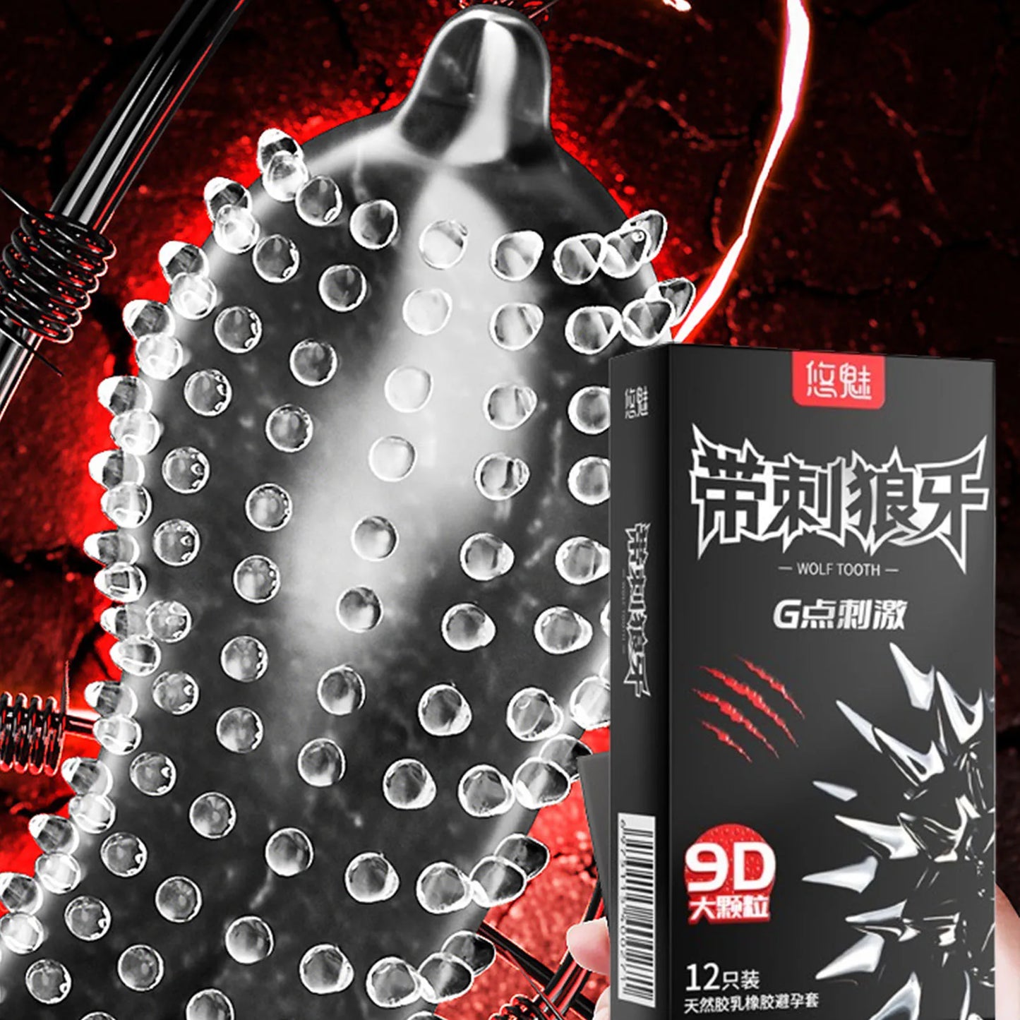 12pcs With 9D Spike Condoms For Men Sex Toys Female Climax Pleasure Men's Condoms G Spot Stimulation Penis Sleeve Adult Supplies - Seprincess