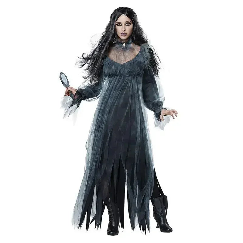 Halloween Costume Ghost Bride Witch High Quality Vampire Game Soft Cosplay Horror Demon Costume Black Gauze Dress - Seprincess