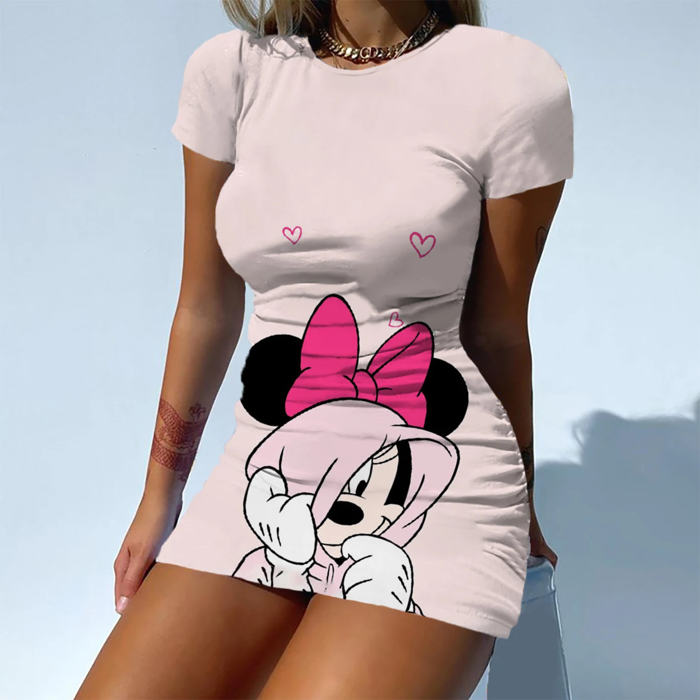 Disney Brand Mickey and Minnie Dresses Fashion Skinny Dresses Sexy Short Sleeves Summer Elegant Dresses For Women Waisted Party - Seprincess