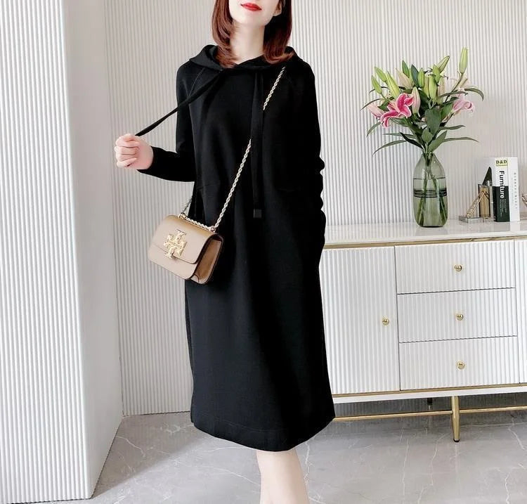 Women's Loose Casual Long Sleeve Hooded Dress Elegant Winter Party Warm Dresses For Women - Seprincess