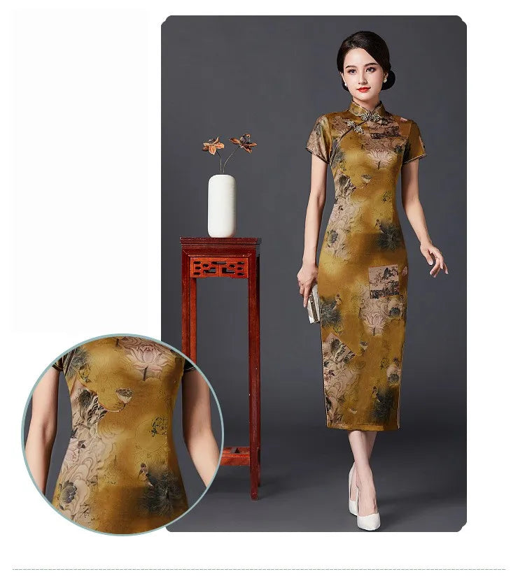 2023 New Vintage Long Cheongsam Women Sexy Slim Split Qipao Classic Chinese Traditional Dress Print Flower Evening Party Dress - Seprincess