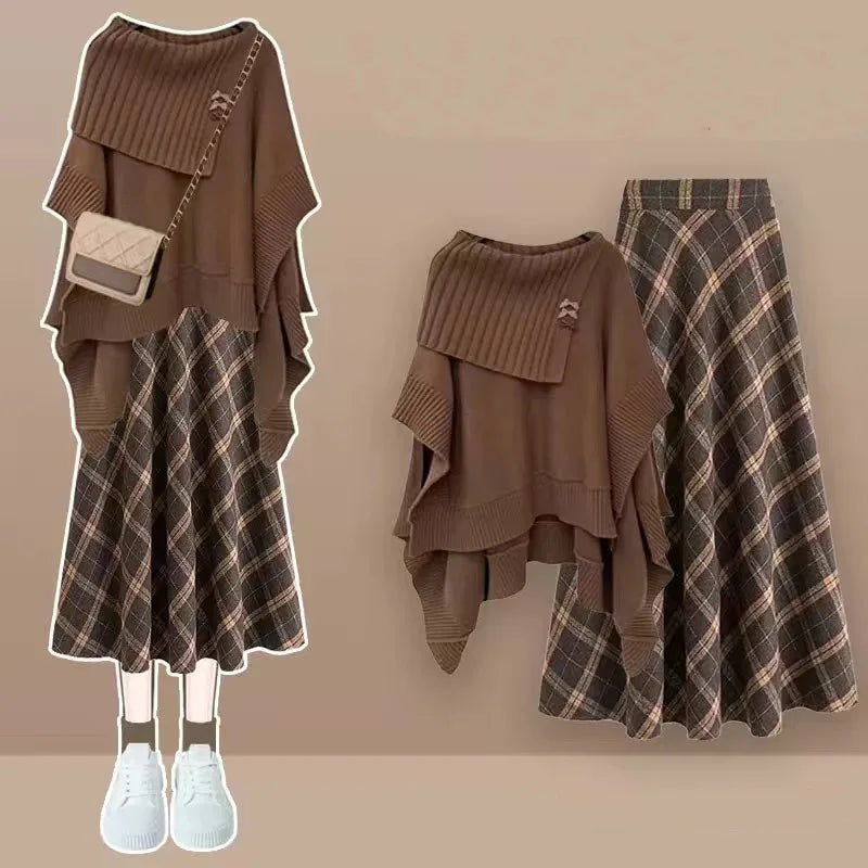 2024 Spring New Loose Knitted Shawl Sweater Mini Pleated Short Skirt Two Piece Set Elegant Women's Skirt Set Sexy Outfits - Seprincess