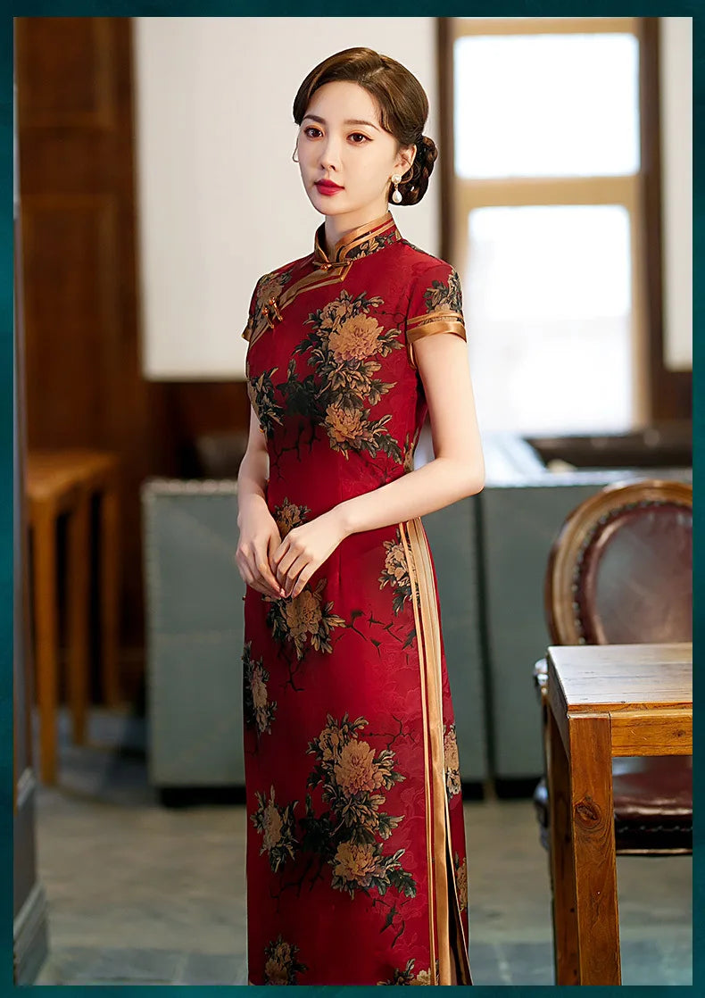 Chinese Cheongsam Traditional Wedding Qipao Woman Embroidery Elegant Split Dress Female Floral Bodycon Cheongsam - Seprincess