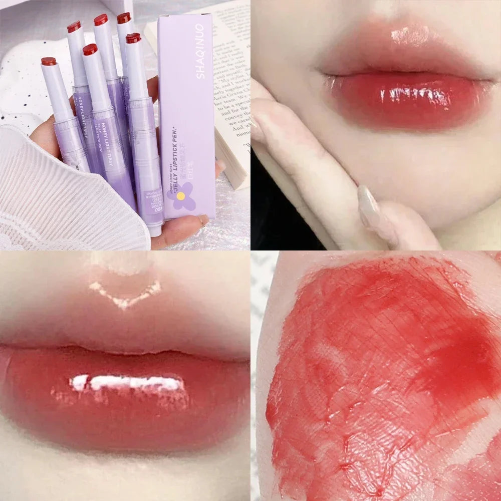 Jelly Pink Lipsticks Pen Moisturizing Lasting Mirror Water Light Solid Lip Gloss Glass Clear Lip Glaze Makeup Korean Cosmetics - Seprincess