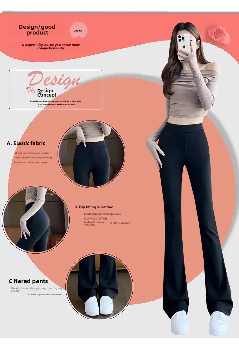 High-waisted Bell-bottom Pants Women's Spring/autumn New Arrival 2024 Petite Summer Thin Style Black Micro-flared Suit Pants