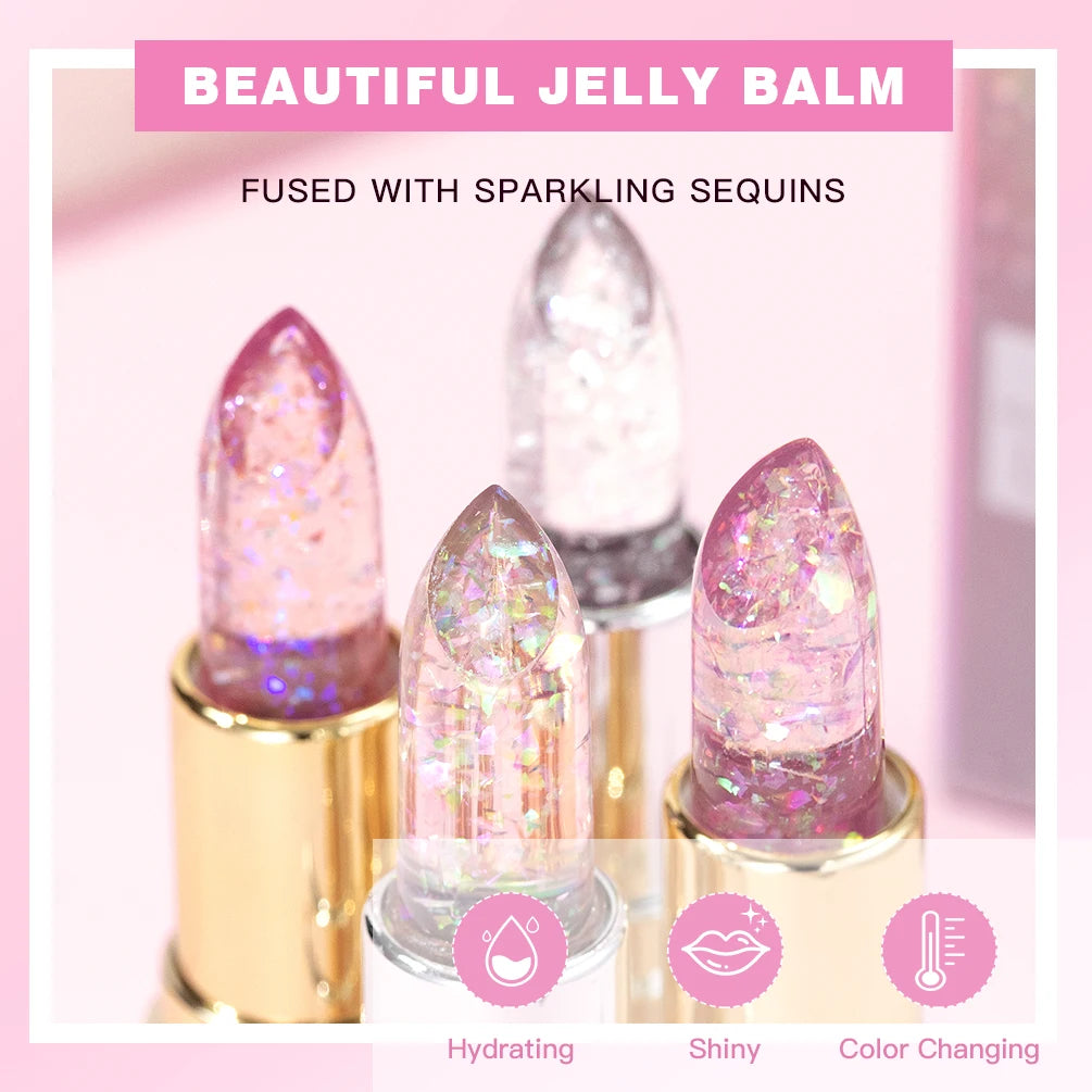 QIBEST Moisturizing Jelly Glitter Colored Lip Balm Temperature Color Changing Magic Lipstick Shiny Mirror Diamond Lip Gloss Tint - Seprincess