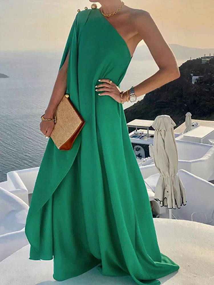 2024 Elegant Off Shoulder Shawl Sleeve Party Evening Dress Beautiful Draped Full Length Dress Women Solid Silk Satin Dresses - Seprincess