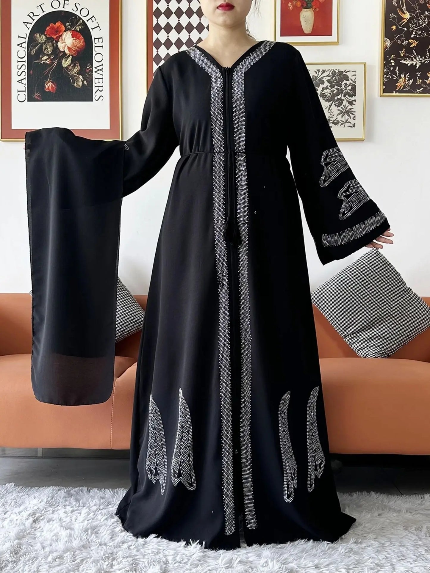 New Women Elegant Dress Chiffon Open Abaya with Zipper Muslim Women Dress Islamic Clothing Cardigan Abaya Women Muslim Dress