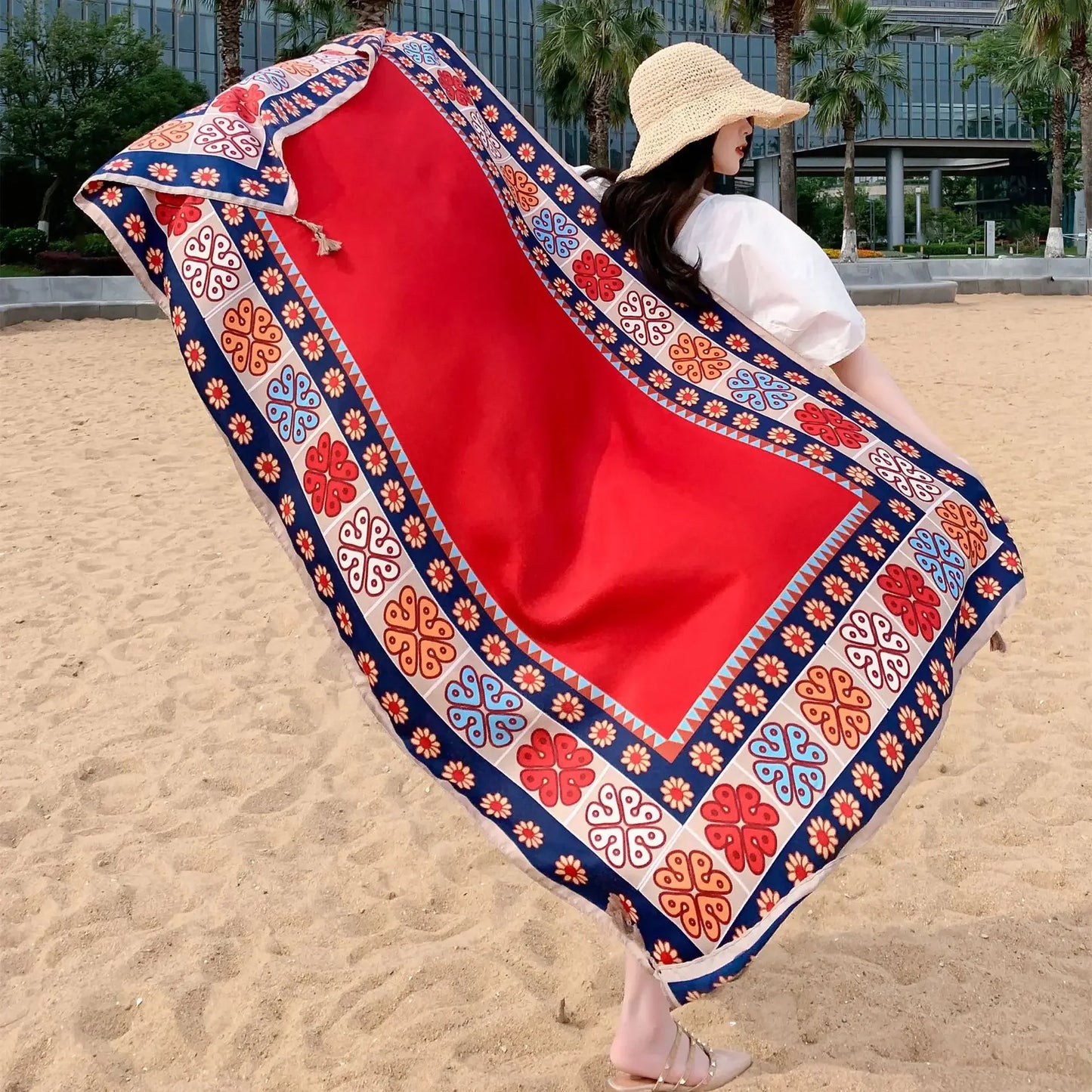 90x180cm Bikini Bathing Swimwear Cover Up Sarong Wrap Scarf Twill Cotton Pareo Beach Cover-Ups Women Large Beach Dress - Seprincess