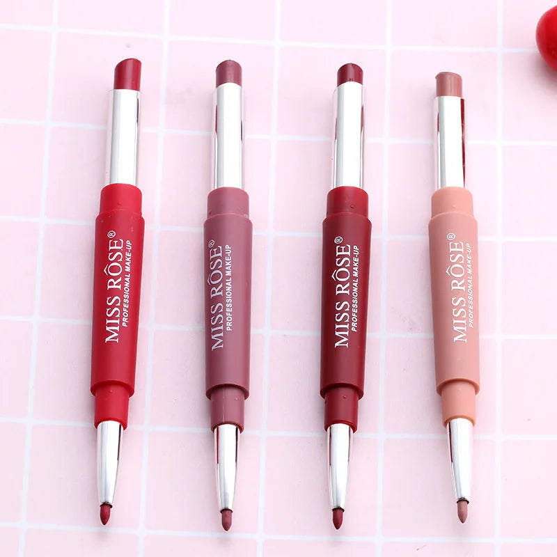 Miss Rose Double-end Lipstick Lipgloss Pencil Makeup Long Lasting Tint Sexy Red Lip Stick Beauty Matte Lip Gloss Pen Cosmetic