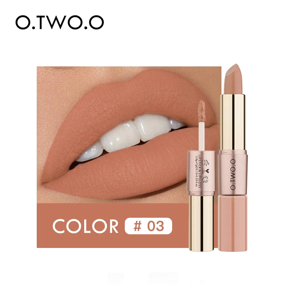 O.TWO.O 2 IN 1 Matte Lipstick&Liquid Lipstick 12 Colors Makeup Lip Glaze Waterproof Batom Lip Cosmetics Silky Texture