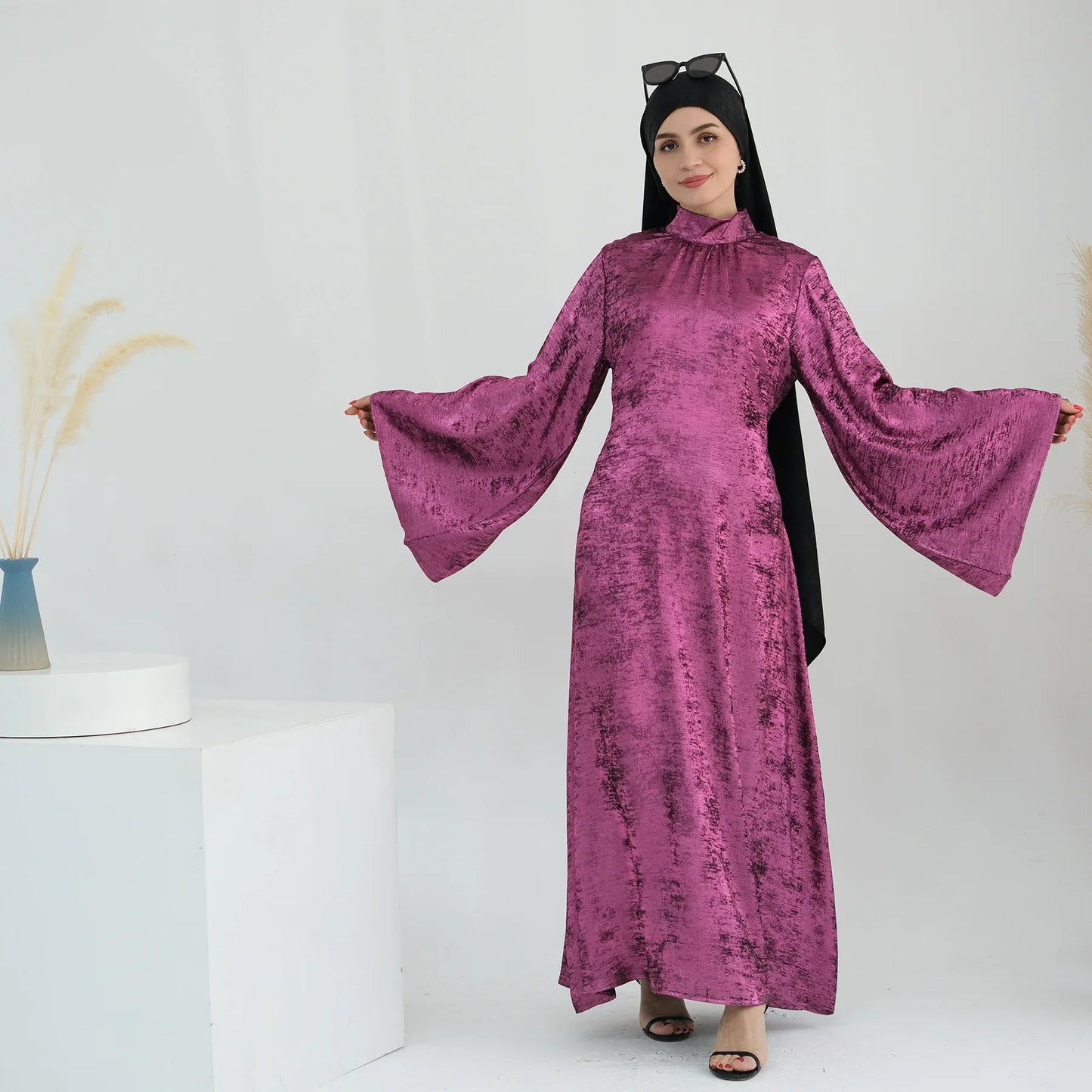 Butterfly Abaya Dress Elegant Belted Muslim Party Hijab Dresses Bronze Abayas for Women Dubai Turkey Islam Clothing Eid Kaftan - Seprincess