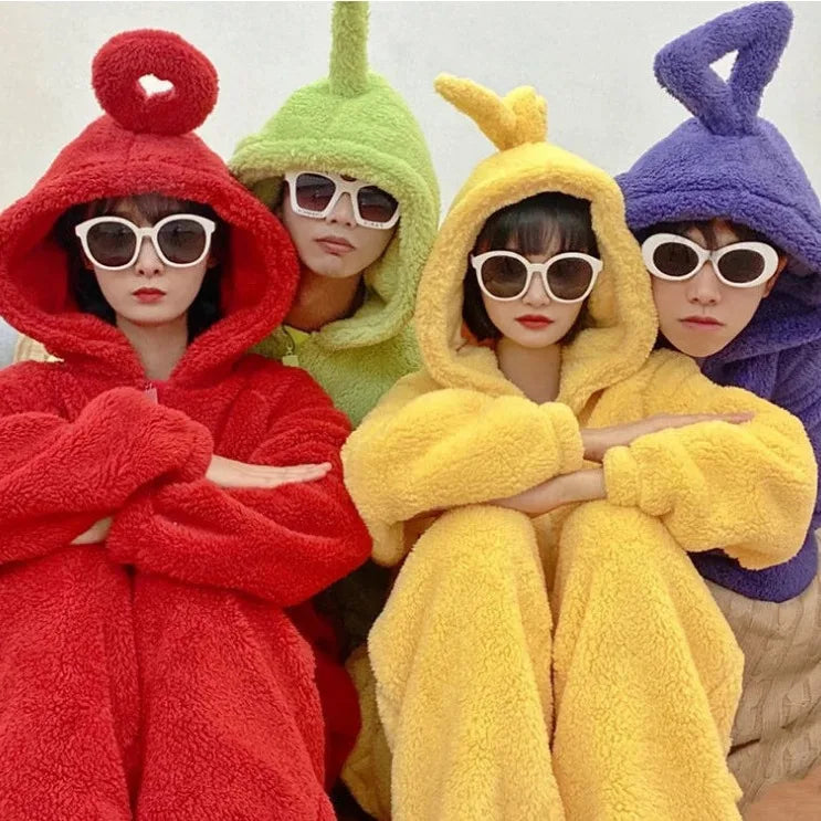 Kawaii Cartoon Teletubbies Plush One-Piece Pajamas Kid Teletubbies Costumes Adult Warm Home Clothes Cosplay Party Wear Girl Gift - Seprincess