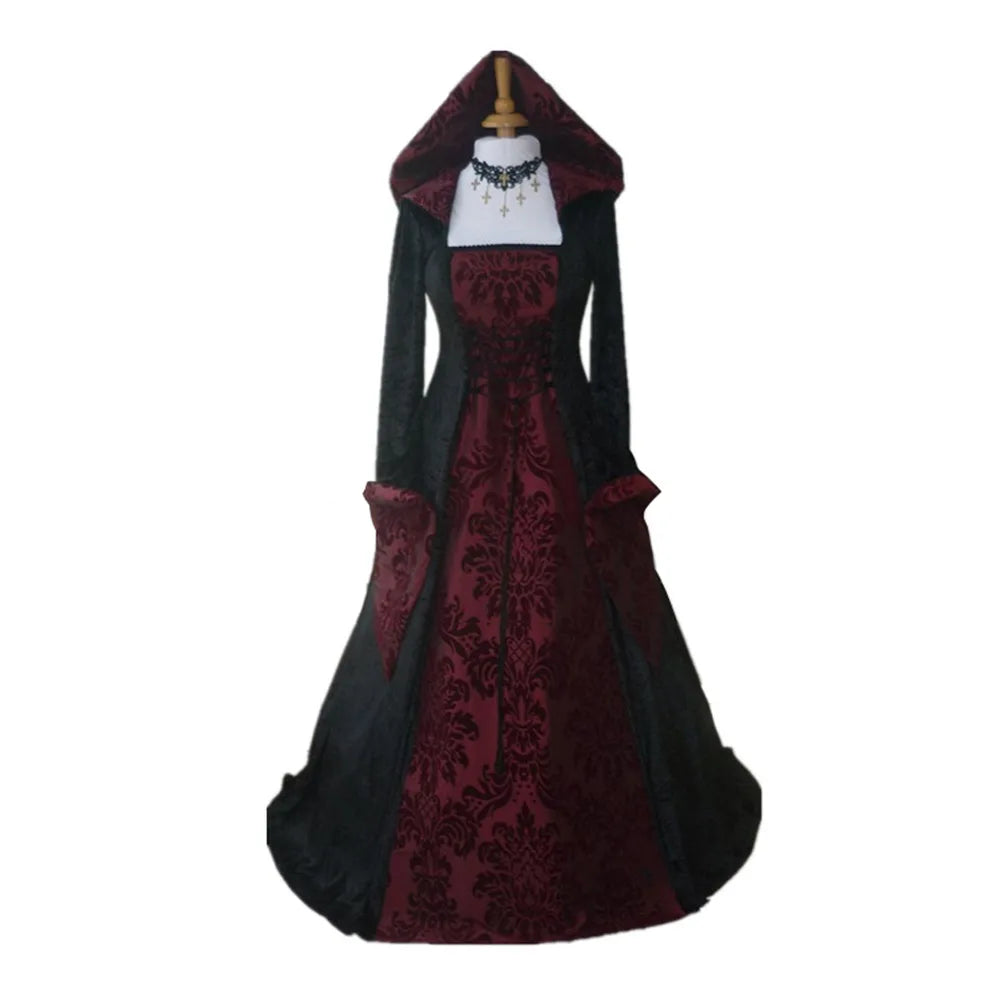 Women Medieval Renaissance Hooded Dress 19th Century European Costumes Ladies Vintage Victorian Gothic Princess Guofeng Dresses - Seprincess