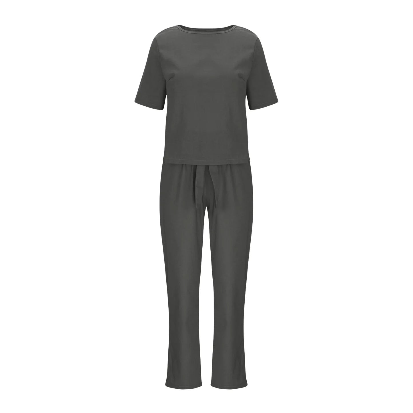 Women's Pullover Shirt And Pants Two-piece Set 2024 Women's Cotton And Linen Summer Suit Short Sleeved O-neck Outfit Pants - Seprincess