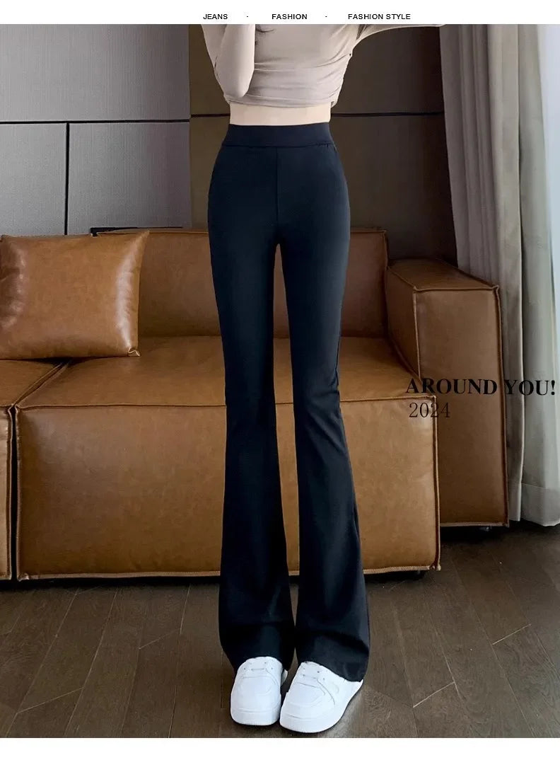 High-waisted Bell-bottom Pants Women's Spring/autumn New Arrival 2024 Petite Summer Thin Style Black Micro-flared Suit Pants