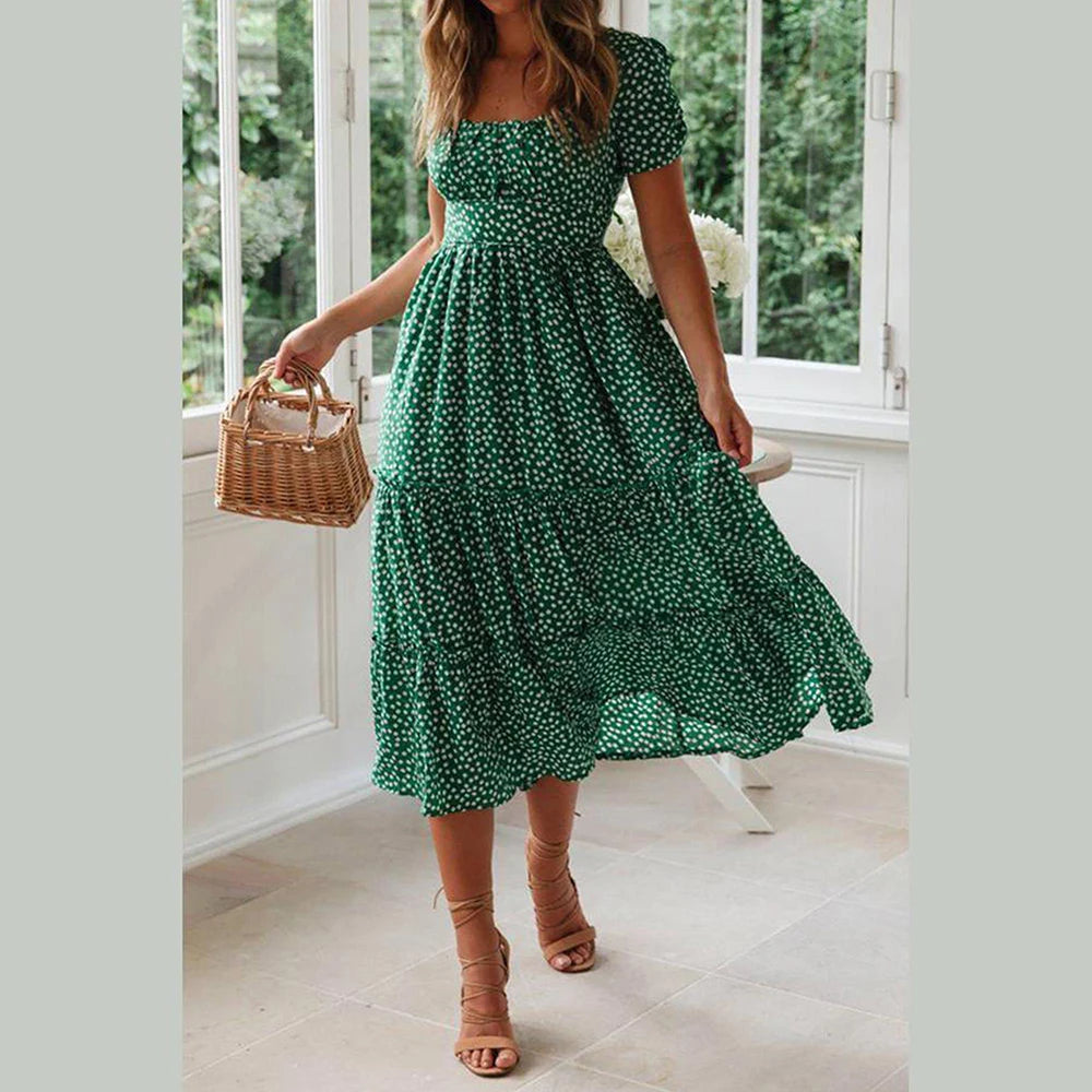 Beach Floral Dress for Women Clothing 2024 Summer Vacation Casual Short Sleeve Slim Fit Long Dress Female Sexy Bohemian Dress - Seprincess